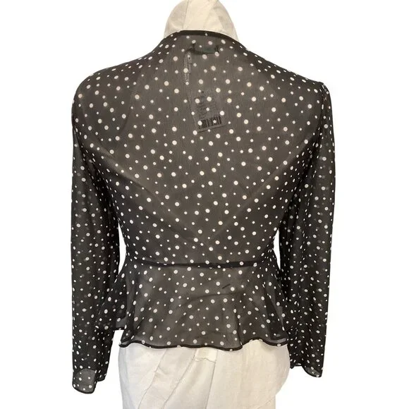 NWT-Urbsn Outfitters Polka Dot Sheer Black Long Sleeve Tie-Front Blouse - Picture 3 of 5